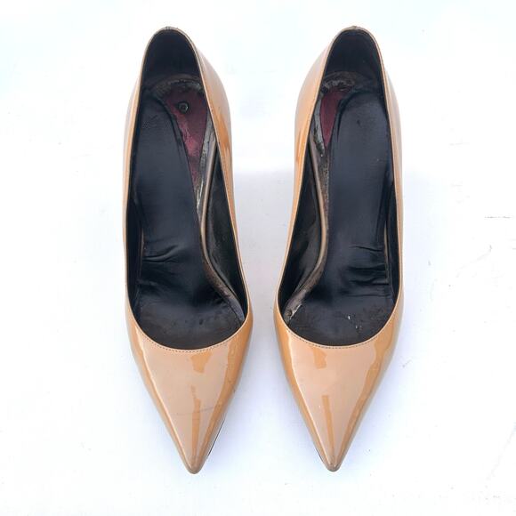 Yves Saint Laurent Paris Tribute Heels Nude Patent Leather Mid Pumps 39 Size 9 - Picture 3 of 13